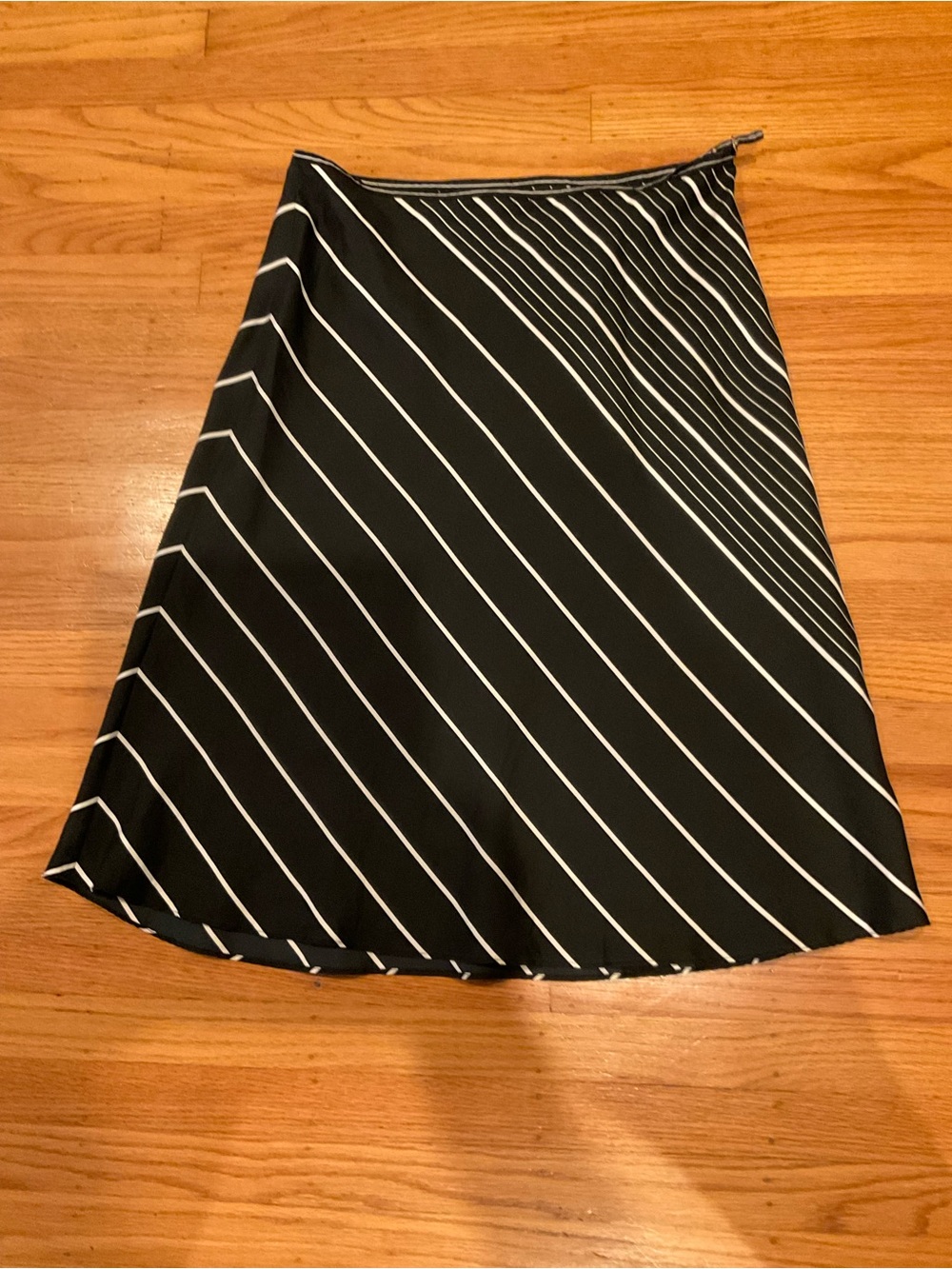 The Limited Black and White Diagonal Stripe A-Line Silk Skirt, 14